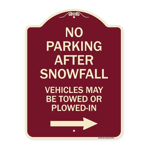 Signmission No Parking After Snowfall Vehicles May Be Towed or Plowed-In with Right Arrow, A-DES-BU-1824-23786 A-DES-BU-1824-23786 - main